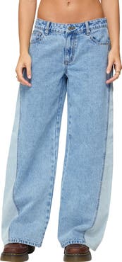 EDIKTED Genna Contrast Panel Low Rise Wide Leg Jeans