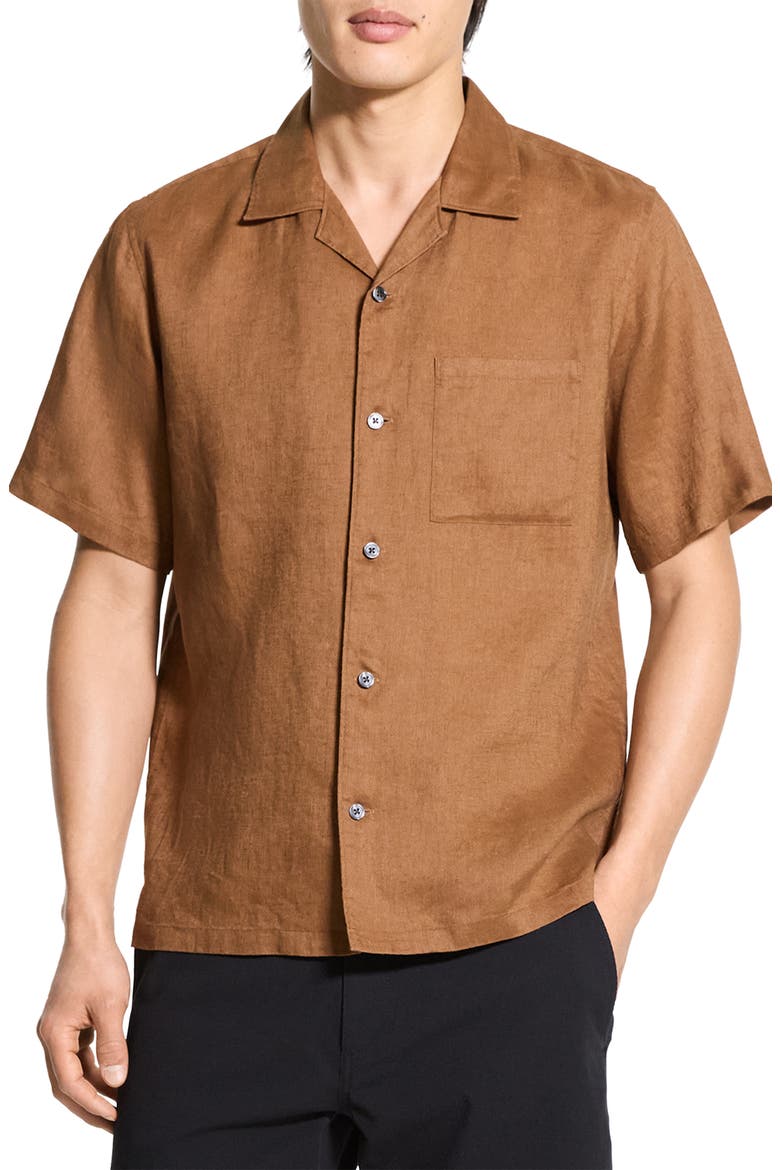 Noll Short Sleeve Linen Button-Up Camp Shirt, Main, color, DEEP TOBACCO