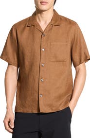 Theory Noll Short Sleeve Linen Button-Up Camp Shirt