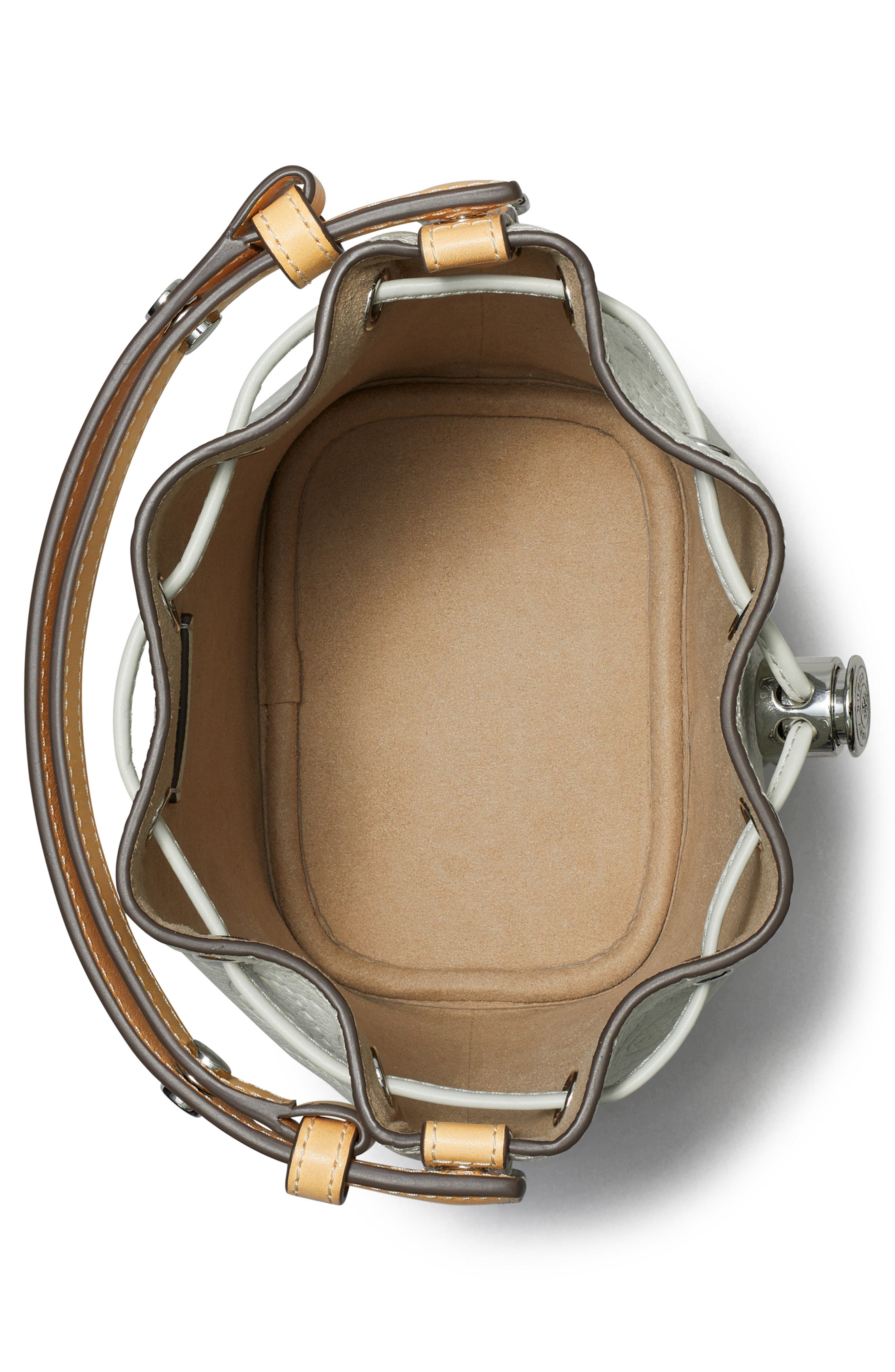 Tory Burch Mini T Monogram Pebble Leather Bucket Bag, Alternate, color, 