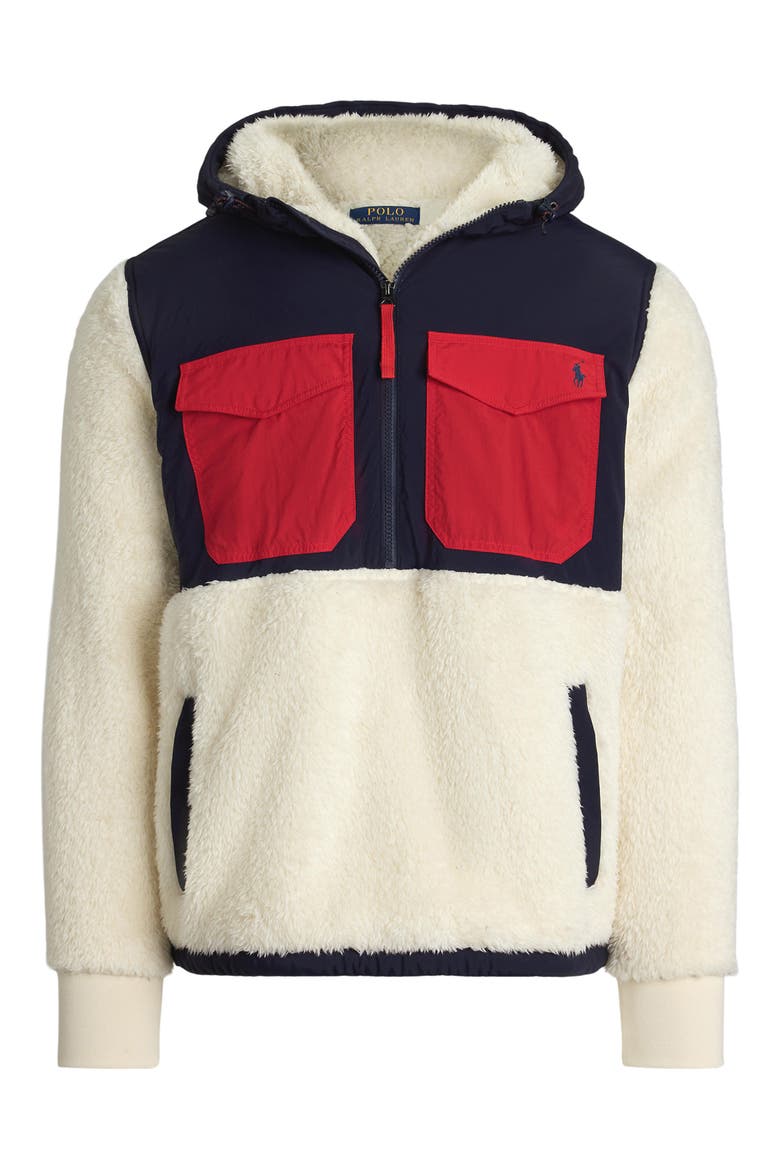 Hooded Nylon & Fleece Popover Jacket, Alternate, color, HERBAL MILK MULTI