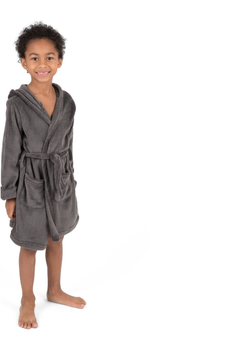 Leveret Kids Fleece Hooded Robe, Solid Colors, Alternate, color, Dark Gray