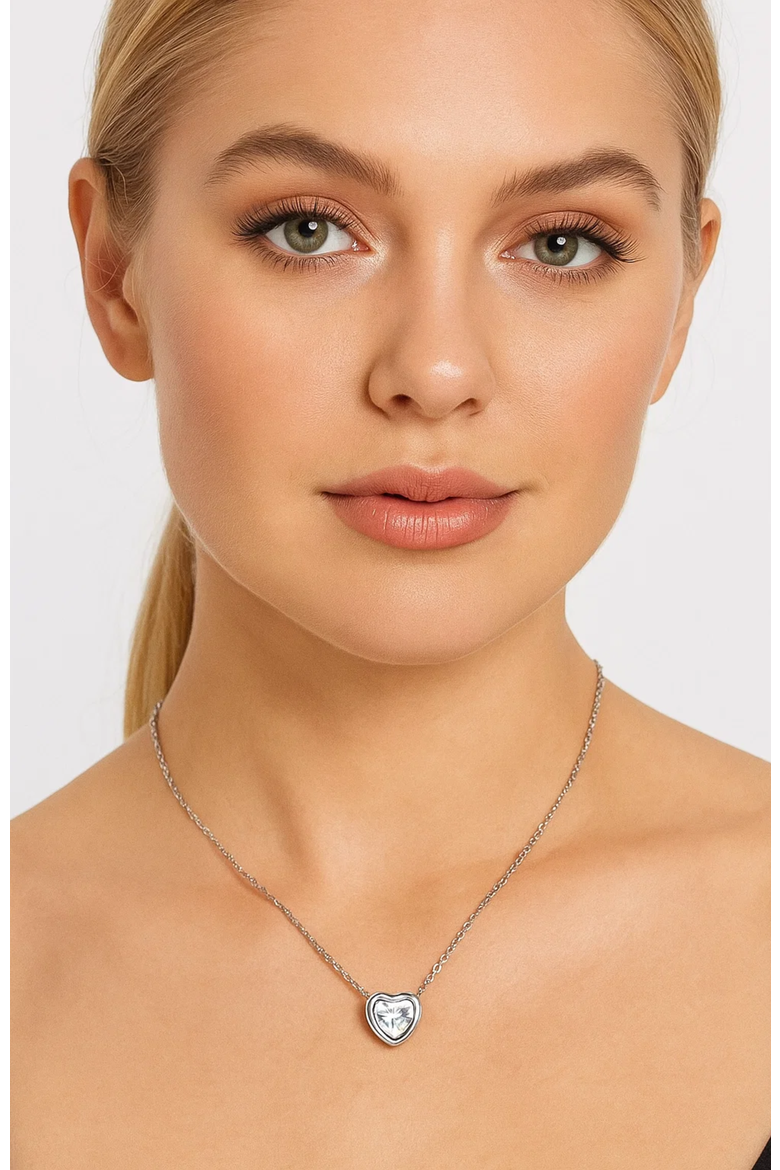 Heart Necklace 18k Gold Cubic Zirconia Crystal, Alternate, color, Silver