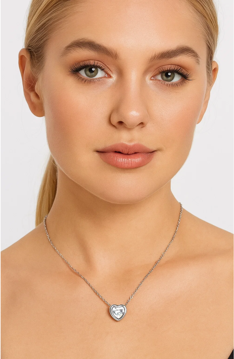 Hollywood Sensation Heart Necklace 18k Gold Cubic Zirconia Crystal, Alternate, color, Silver