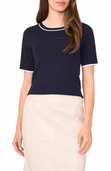 Halogen® Tipped Short Sleeve Crewneck Sweater