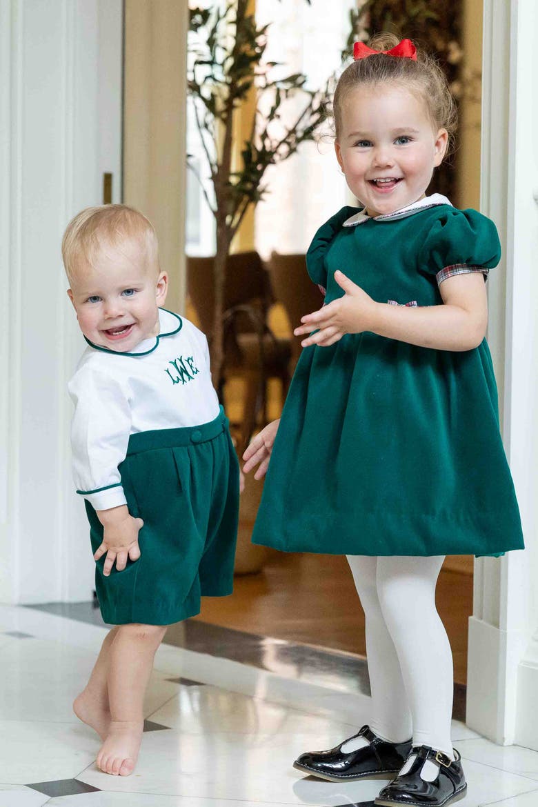 Pique And Velvet Short Sleeve All In One Shortall, Alternate, color, Green, White