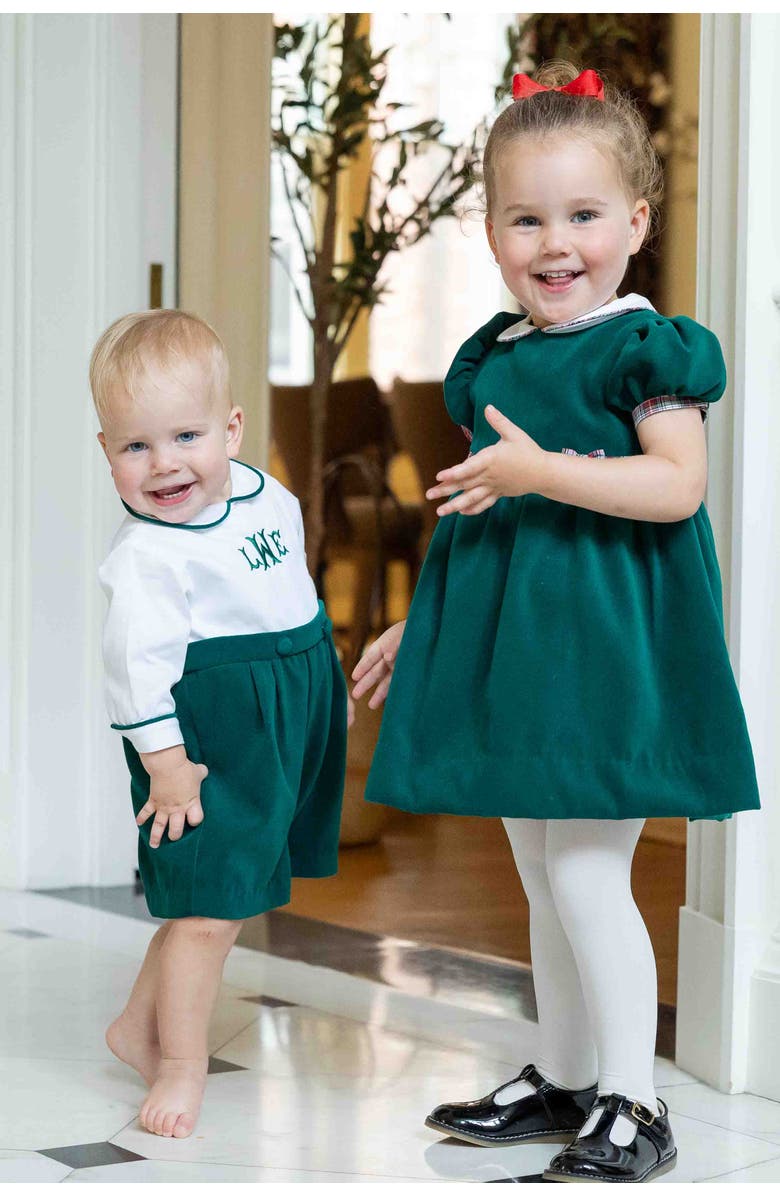 Florence Eiseman Pique And Velvet Short Sleeve All In One Shortall, Alternate, color, Green, White