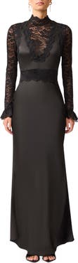 Elliatt Margot Lace Inset Long Sleeve Gown