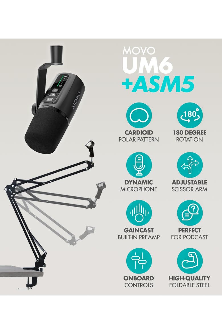 Pro Portable Podcast Equipment Bundle for iPhone/Android Phone  with  Interface, 2 UM6 Dynamic Mics, 2 Headphones, 2 Boom Arms, Alternate, color, Black