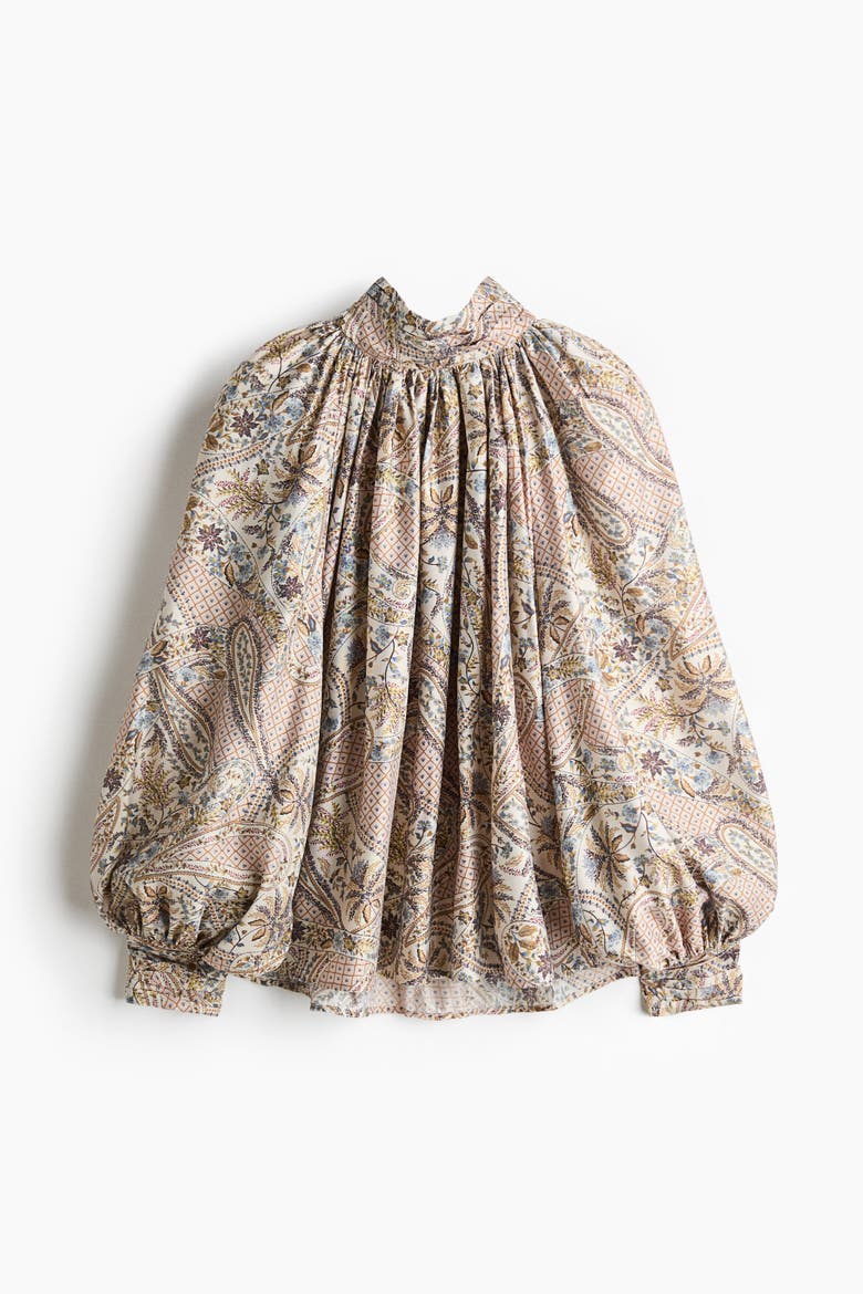 Balloon-Sleeved Blouse, Alternate, color, Light beige/paisley