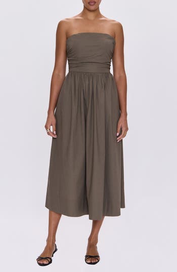 Pistola Florence Strapless Lace-up Back Stretch Cotton Midi Dress In Brown