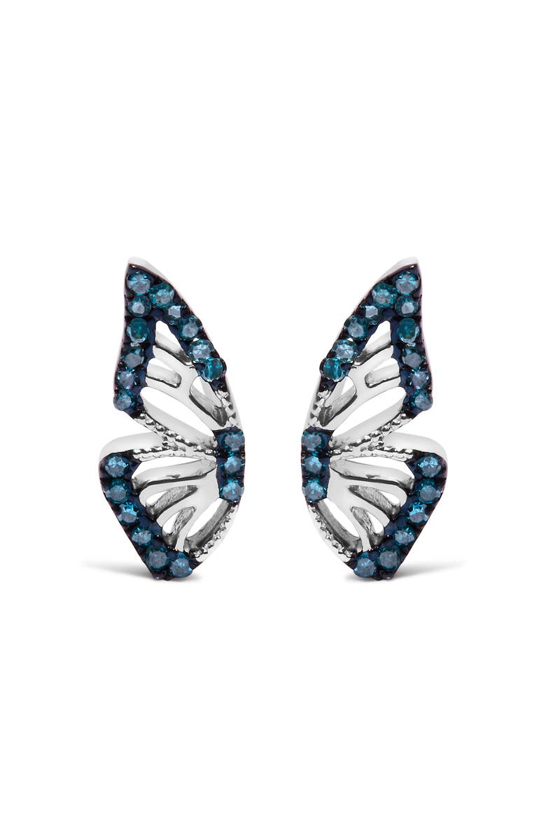 Haus of Brilliance Sterling Silver 1/6 Cttw Blue Treated Diamond Butterfly Stud Earrings, Main, color, Silver