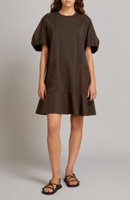 MM by Max Mara Onore Puff Sleeve Ruffle Hem Mixed Media Shift Dress
