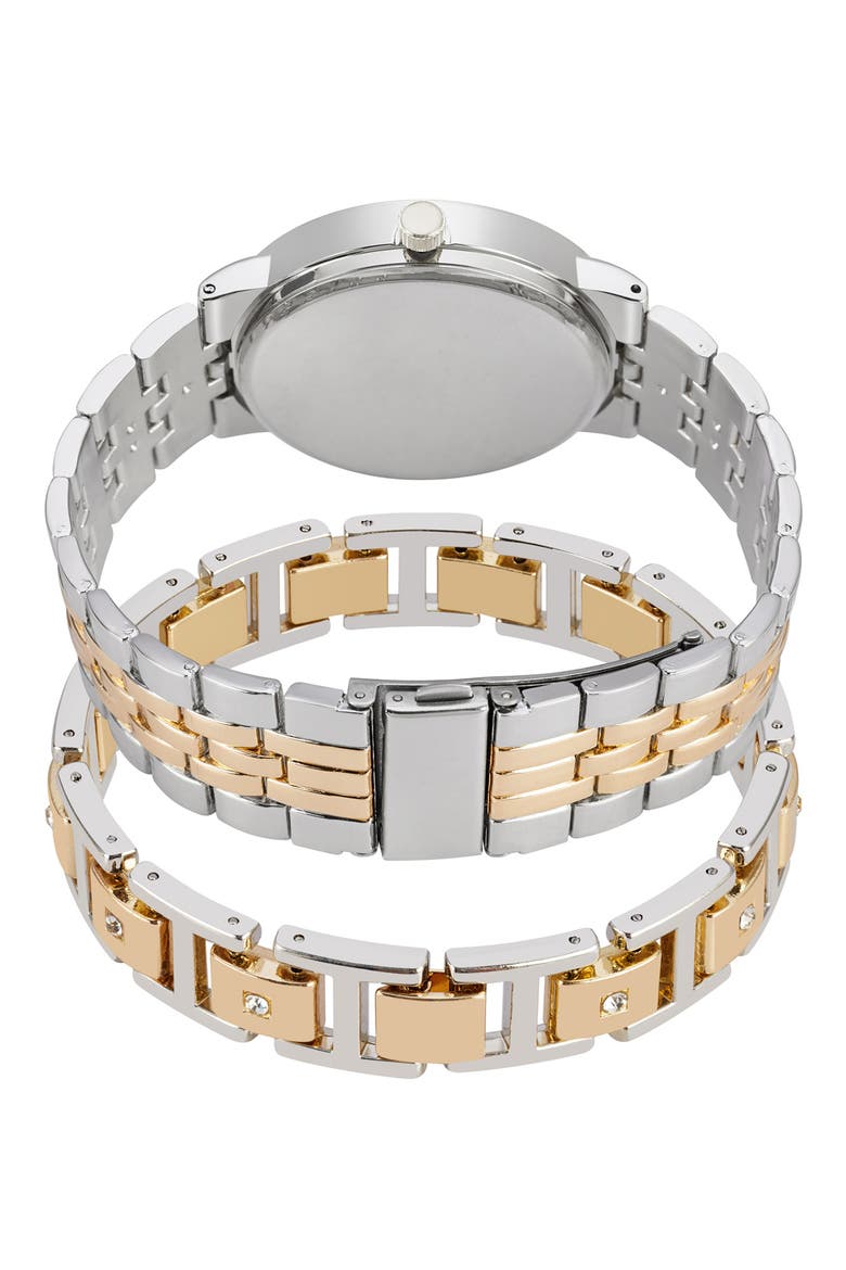 Three-Hand Quartz Mesh Strap Watch & ID Bracelet Set, Alternate, color, GOLD/ SILVER