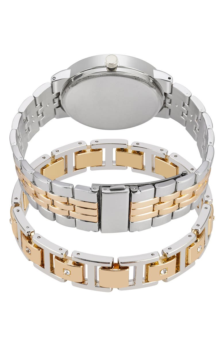 Jones New York Three-Hand Quartz Mesh Strap Watch & ID Bracelet Set, Alternate, color, Gold/ Silver