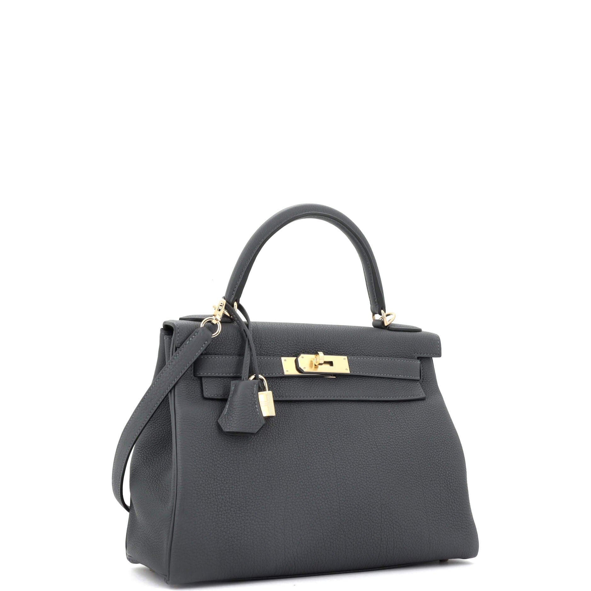 Pre-Owned Hermes Kelly Handbag Grey Togo with Permabrass Hardware 28, Alternate, color, 