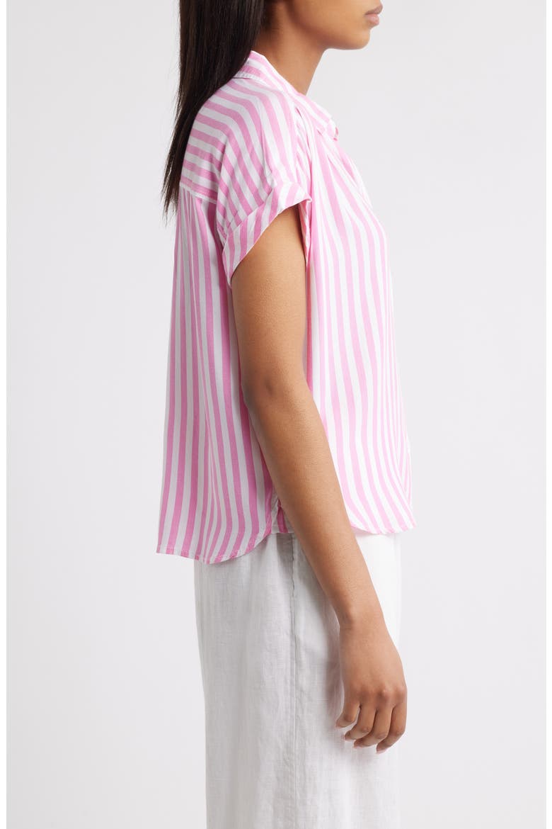 Daria Stripe Short Sleeve Button-Up Shirt, Alternate, color, SPRING TULIP