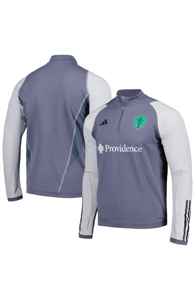 adidas Men's adidas Gray Seattle Sounders FC 2024 On-Field AEROREADY Quarter-Zip Training Top, Alternate, color,
