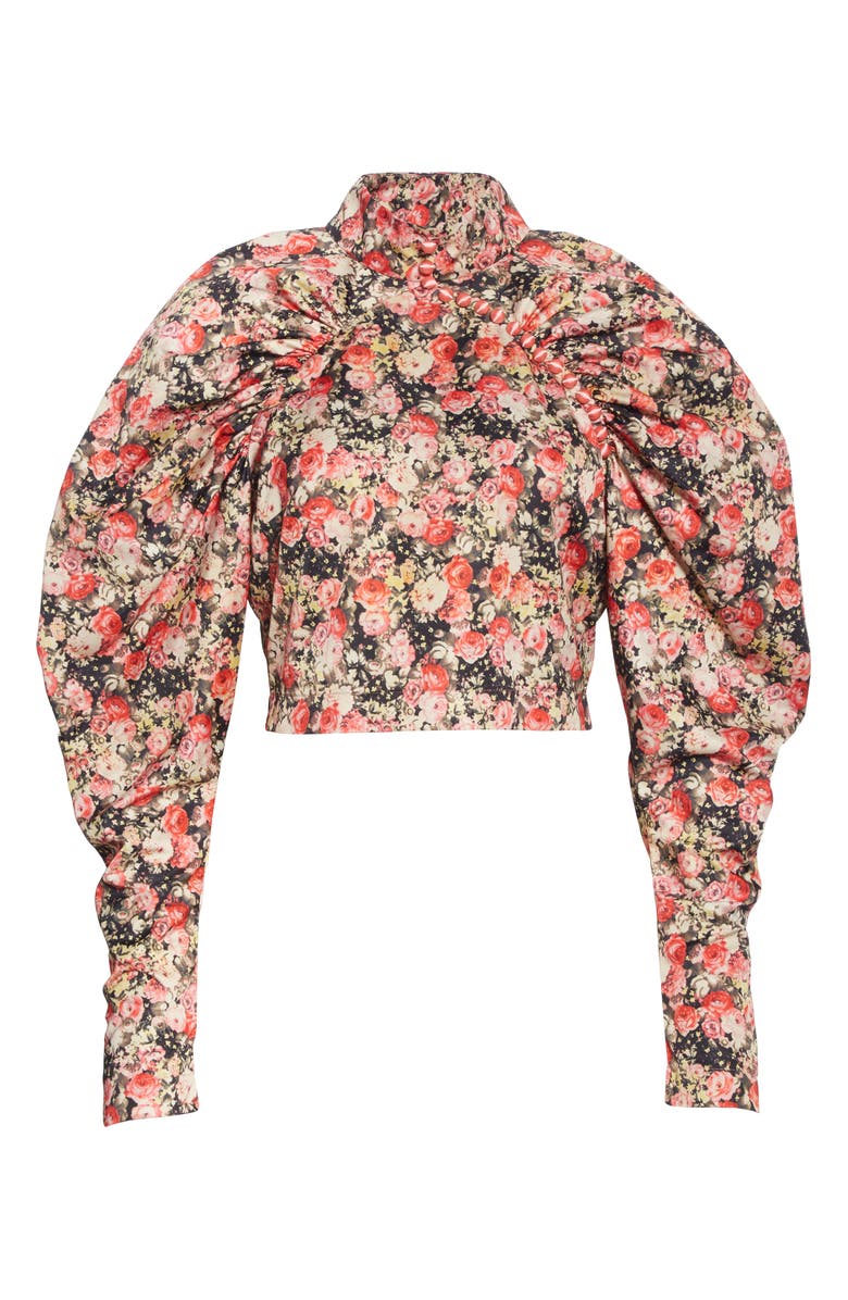 ROTATE Kim Floral Puff Sleeve Crop Top, Alternate, color,