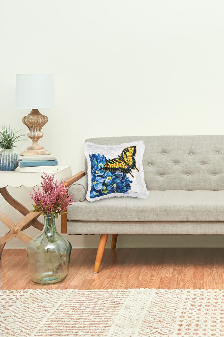 Botanical Butterfly & Flowers HD Printed Cotton Blend Accent Throw Pillow 18" x 18", Alternate, color, White