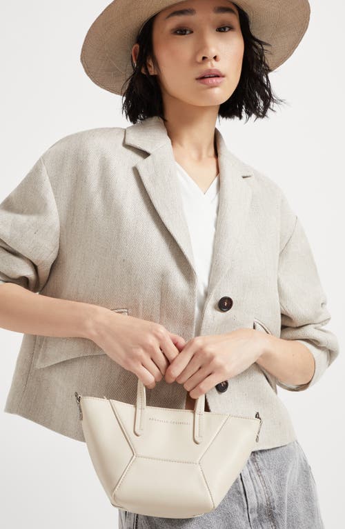 Brunello Cucinelli Mini Calfskin Bc Duo Top-handle Bag In Ivory
