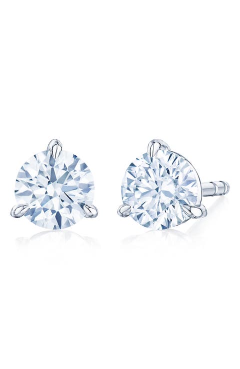 Round Brilliant Cut Diamond & Platinum Stud Earrings - 0.70ct.