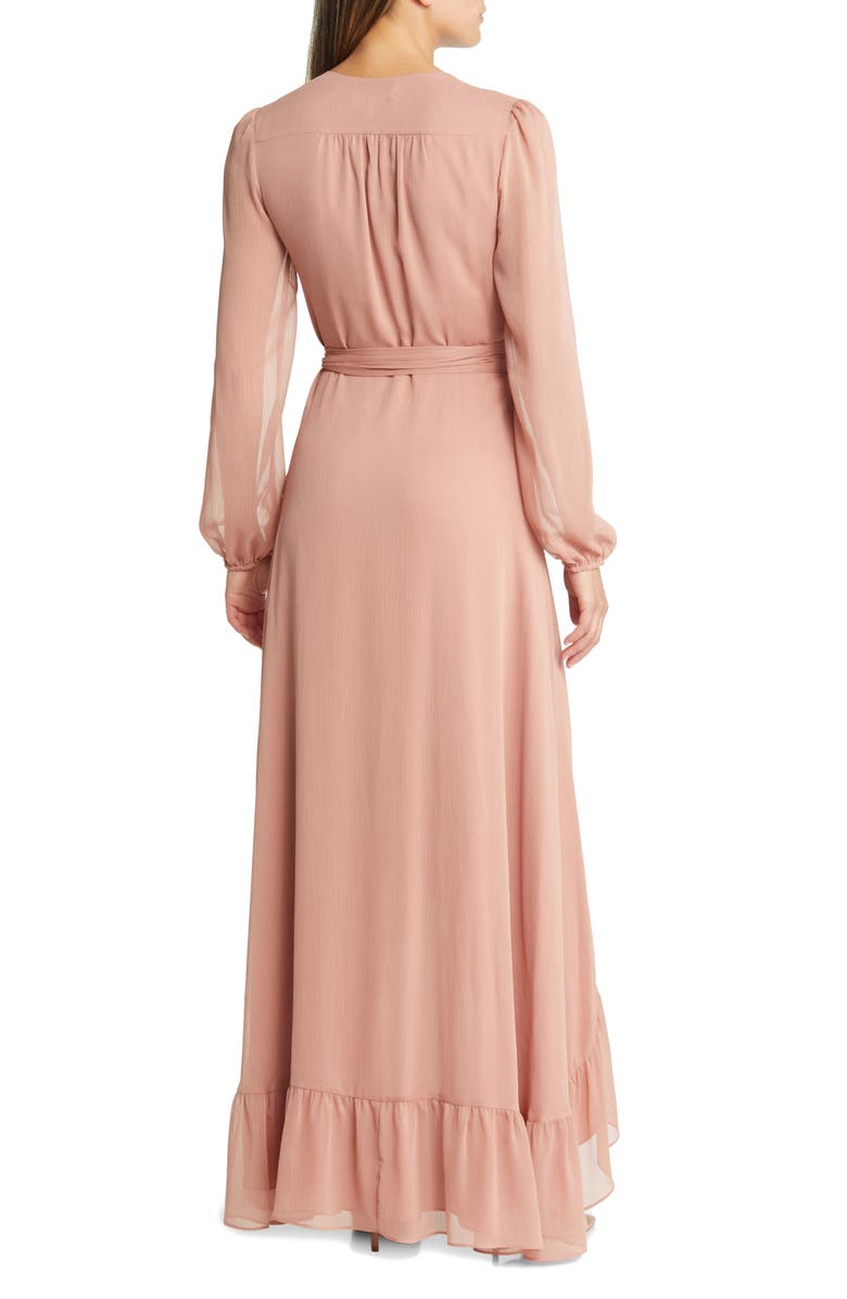 WAYF Meryl Long Sleeve Wrap High-Low Cocktail Dress, Alternate, color, Putty