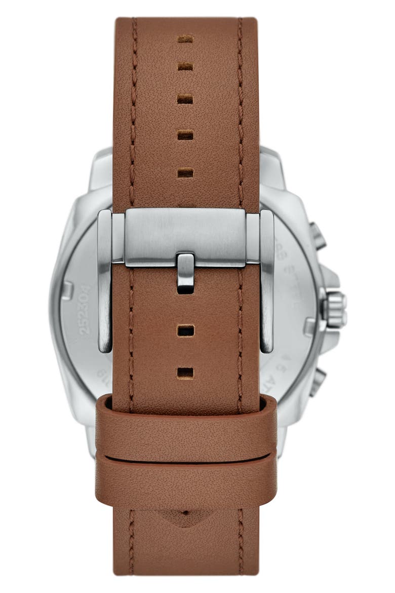 Privateer Chronograph Leather Strap Watch, 45mm, Alternate, color, SILVER