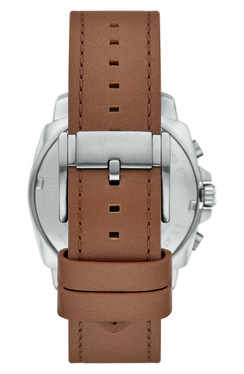 Fossil Privateer Chronograph Leather Strap Watch, 45mm, Alternate, color, Silver