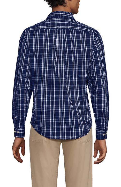 Lands' End Long Sleeve Tailored Fit Travel Kit Shirt In Deep Sea Navy/white Plaid