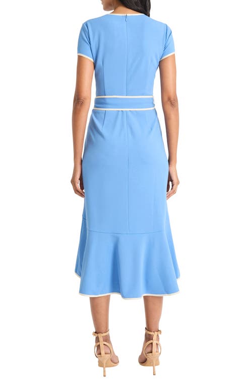 Maggy London Short Sleeve Belted Dress In Blue Bonnet