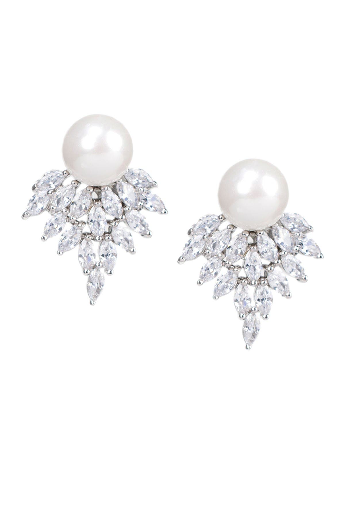 CZ by Kenneth Jay Lane Marquise Cluster CZ &amp; Pearl Earrings