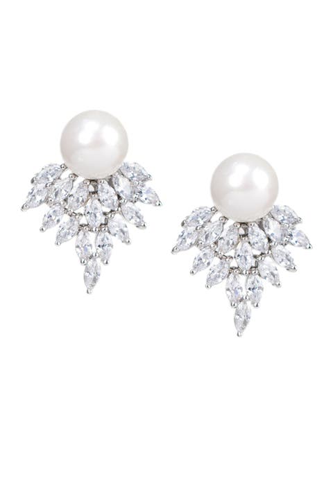 Marquise Cluster CZ & Pearl Earrings