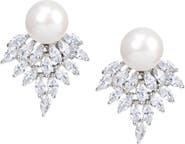 CZ by Kenneth Jay Lane Marquise Cluster CZ & Pearl Earrings