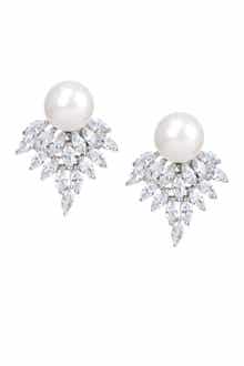 CZ by Kenneth Jay Lane Marquise Cluster CZ & Pearl Earrings