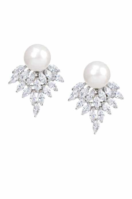 CZ by Kenneth Jay Lane Marquise Cluster CZ & Pearl Earrings