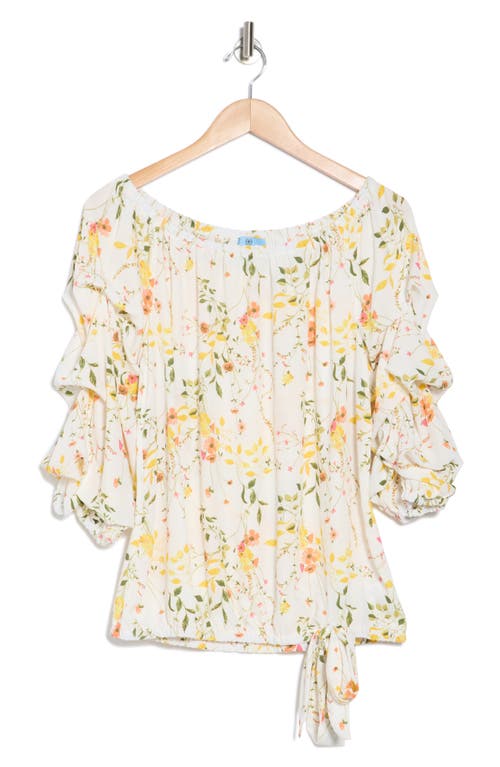 Cece Floral Off The Shoulder Balloon Sleeve Top