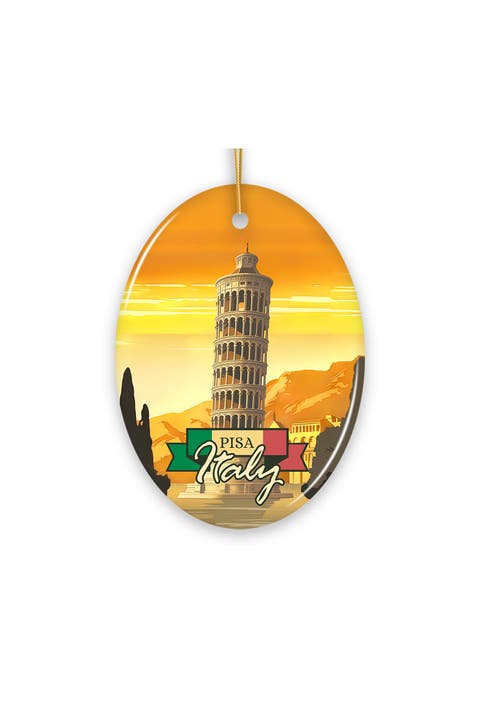 Pisa Italy Sunset Leaning Tower Oval Ceramic Ornament