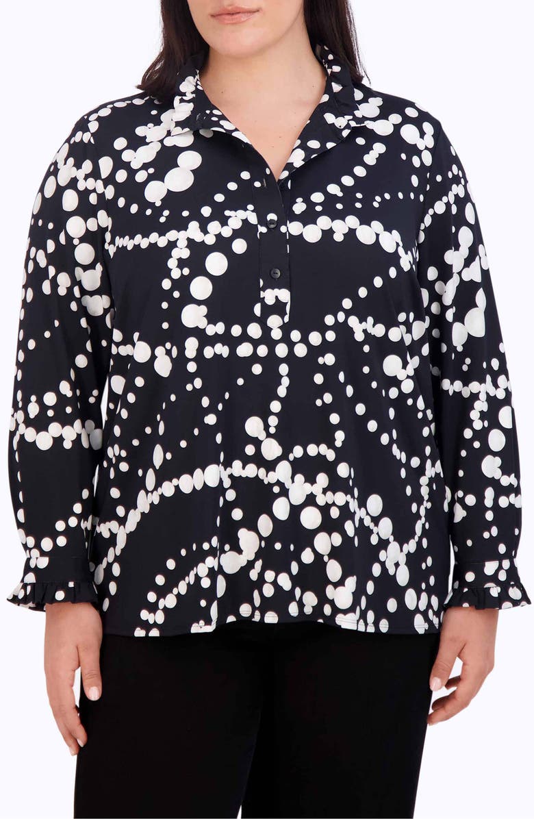Foxcroft Mia Pearly Print Jersey Shirt, Main, color, Black/ White