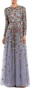 Mac Duggal Embellished High Neck Long Sleeve A Line Gown