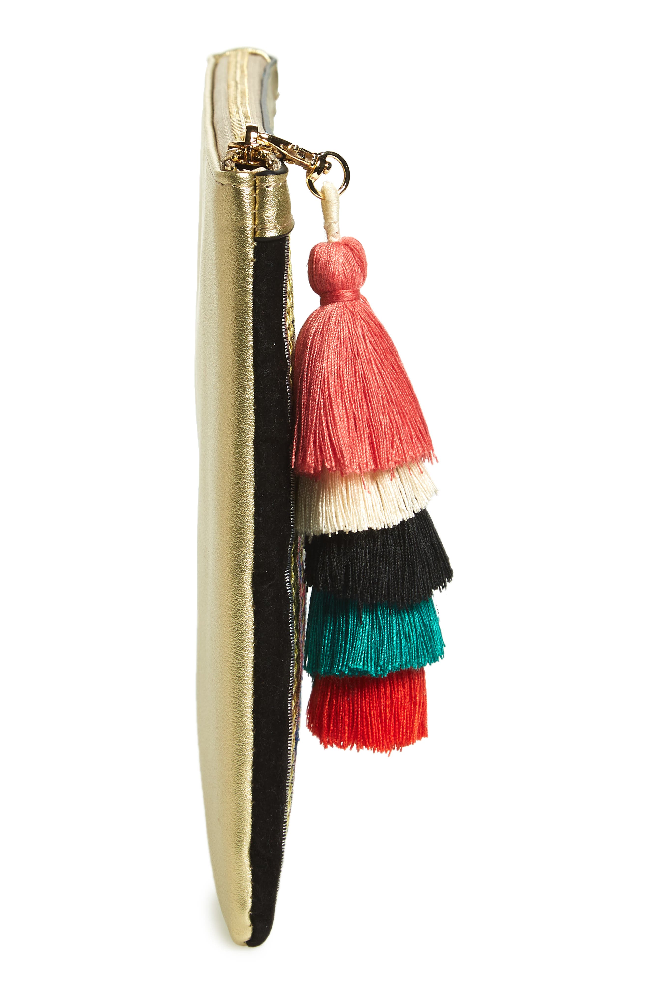 Joanne Embroidered Tassel Clutch, Alternate, color, GOLD