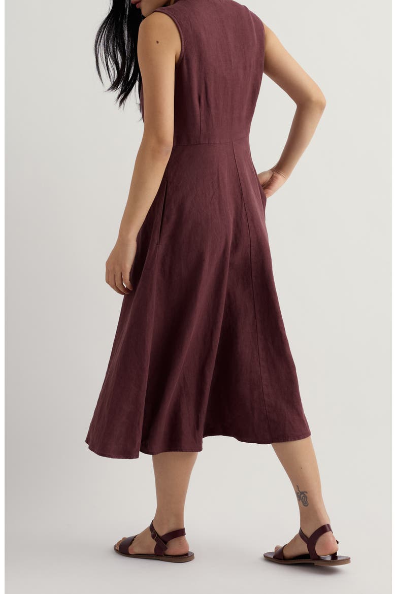 Carved Wood Sleeveless Linen Midi Dress, Alternate, color, CACAO