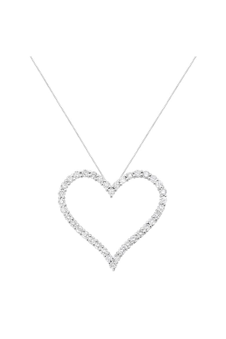 Silver 3.0 cttw Round-Cut Diamond Open Heart Pendant Necklace, Alternate, color, White