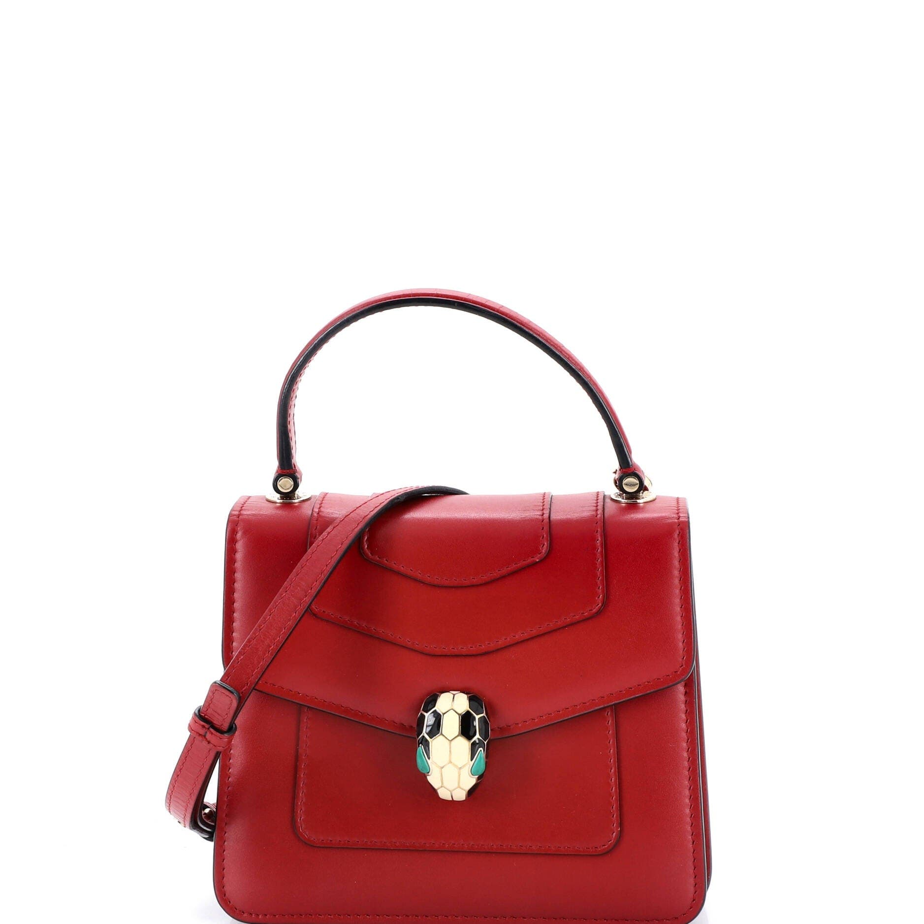 Serpenti Forever Top Handle Bag Leather Small, Main, color, Red