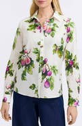 Foxcroft Hampton Figs Print Stretch Cotton Button-Up Shirt
