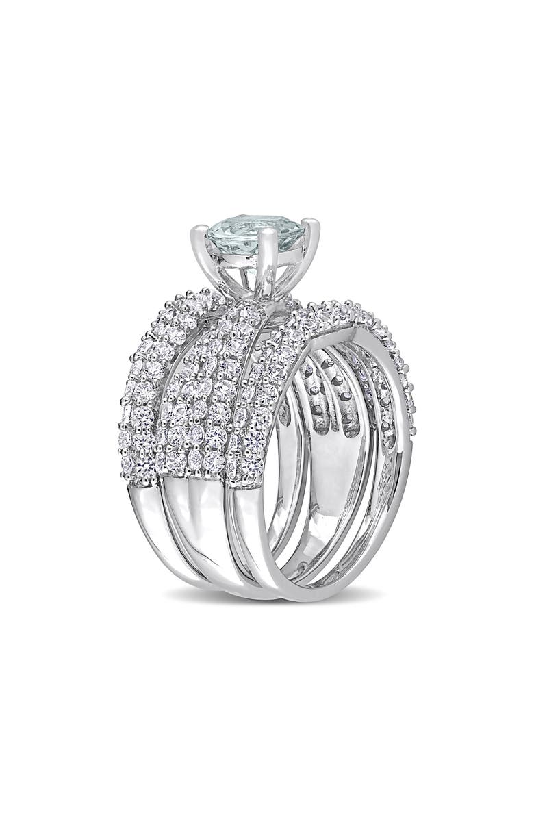 DELMAR Aquamarine & Lab Grown White Sapphire Wedding Bands & Engagement Ring Set, Alternate, color, Blue