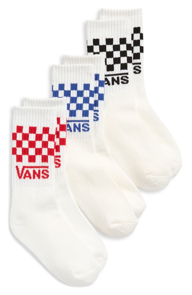Vans Kids' Classic Check 3-Pack Crew Socks, Main, color, White