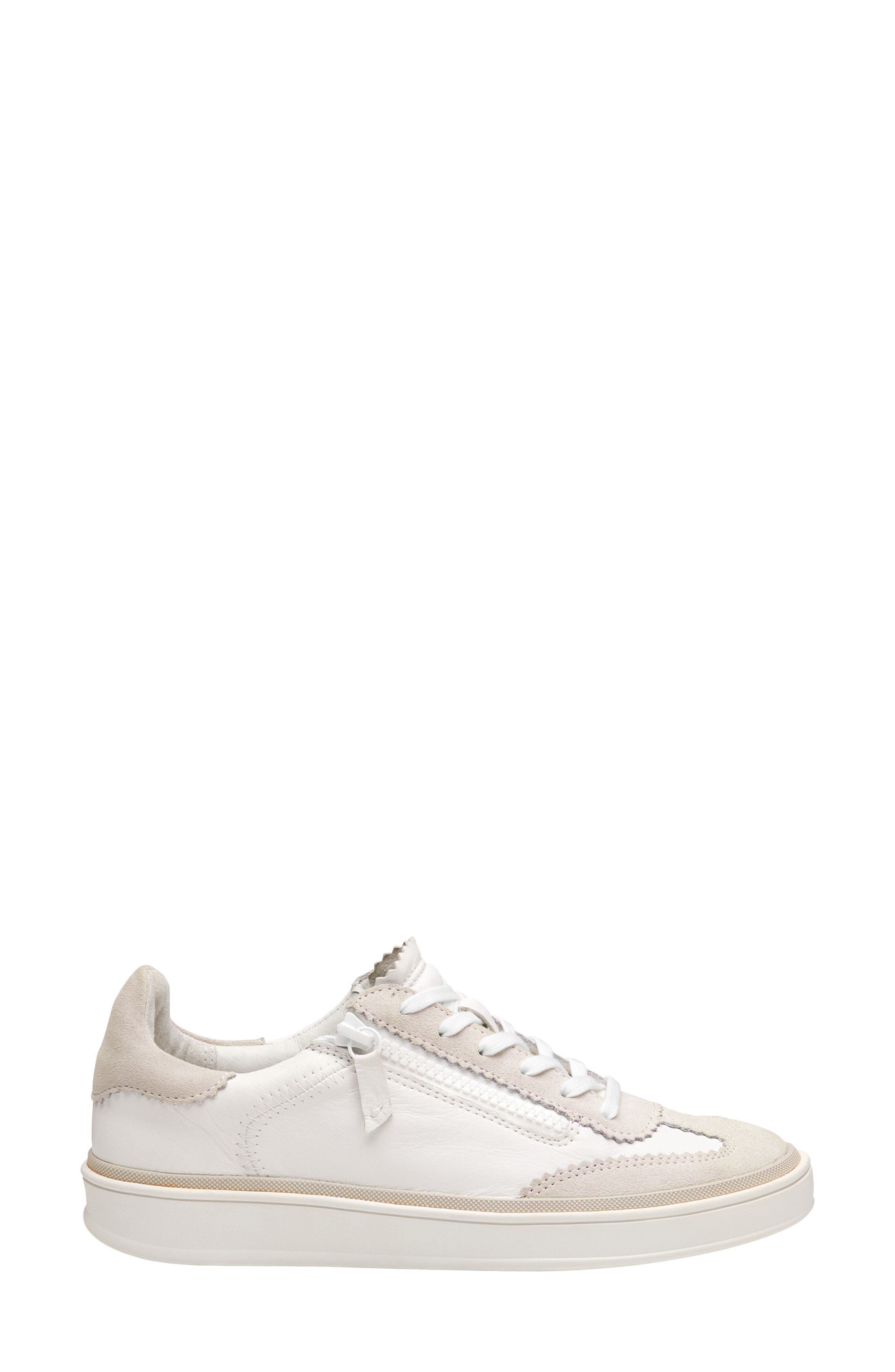 Johnston & Murphy Ashley Side Zip Sneaker, Alternate, color, White Suede/Glove Leather