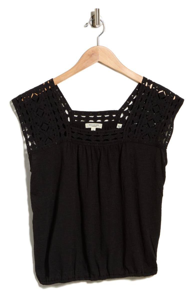 Open Stitch Square Neck Top, Alternate, color, BLACK