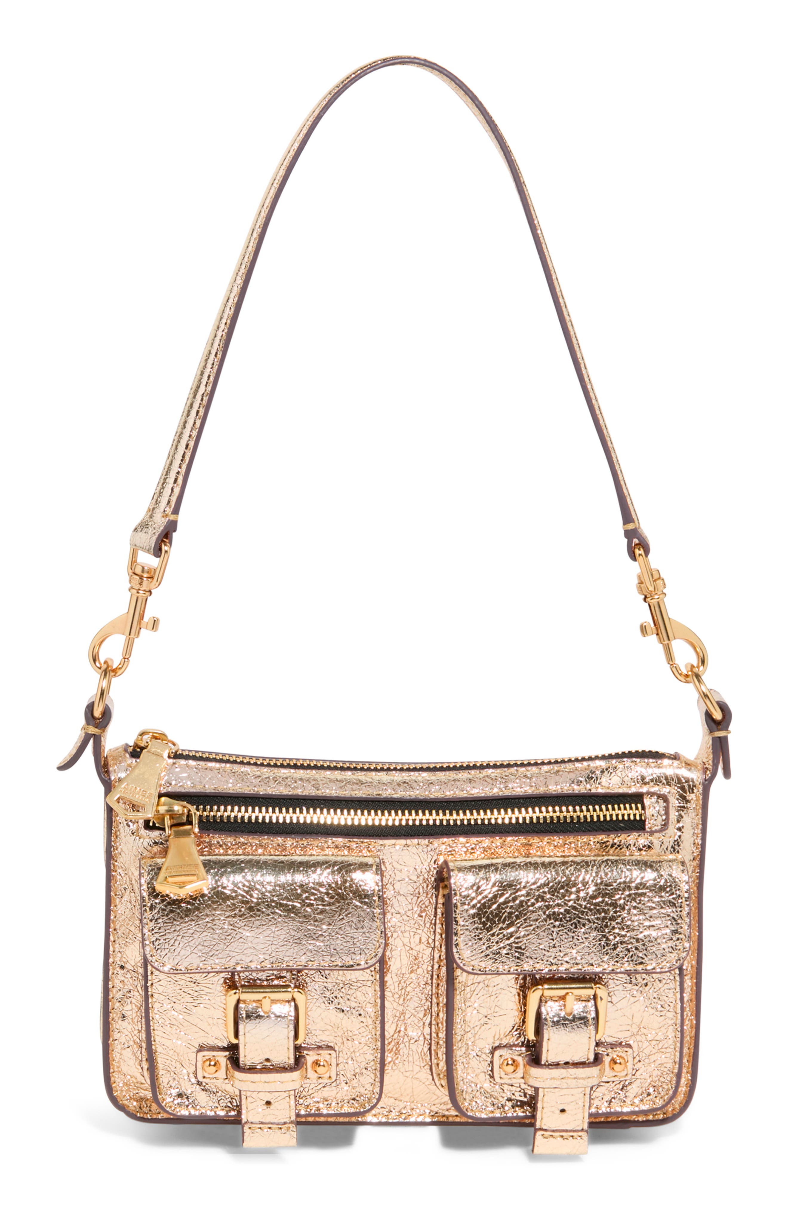 AIMEE Mini Saddle Up Convertible Leather Crossbody Bag, Alternate, color, Crinkled Gold